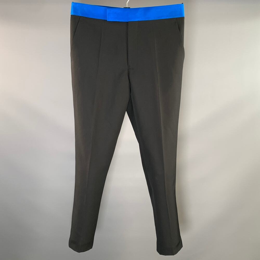 HAIDER ACKERMANN SS2020 Size 38 Black Royal Blue Wool Flat Front Dress Pants